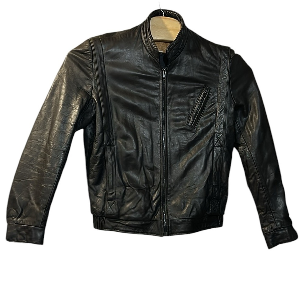 The Olde Hide House Men’s Black Leather Jacket Quilted Bomber Biker Size L-READ